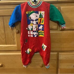 Vintage Peanuts Snoopy & Woodstock Boys’ Christmas Ho Ho Ho Romper Size 6-9M